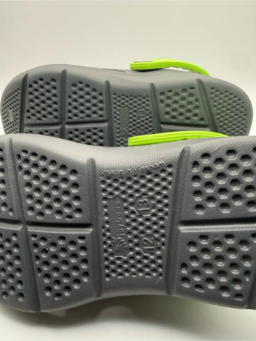 Joybees Crocs Kids Gray Clogs with Bright Green Heel Strap
